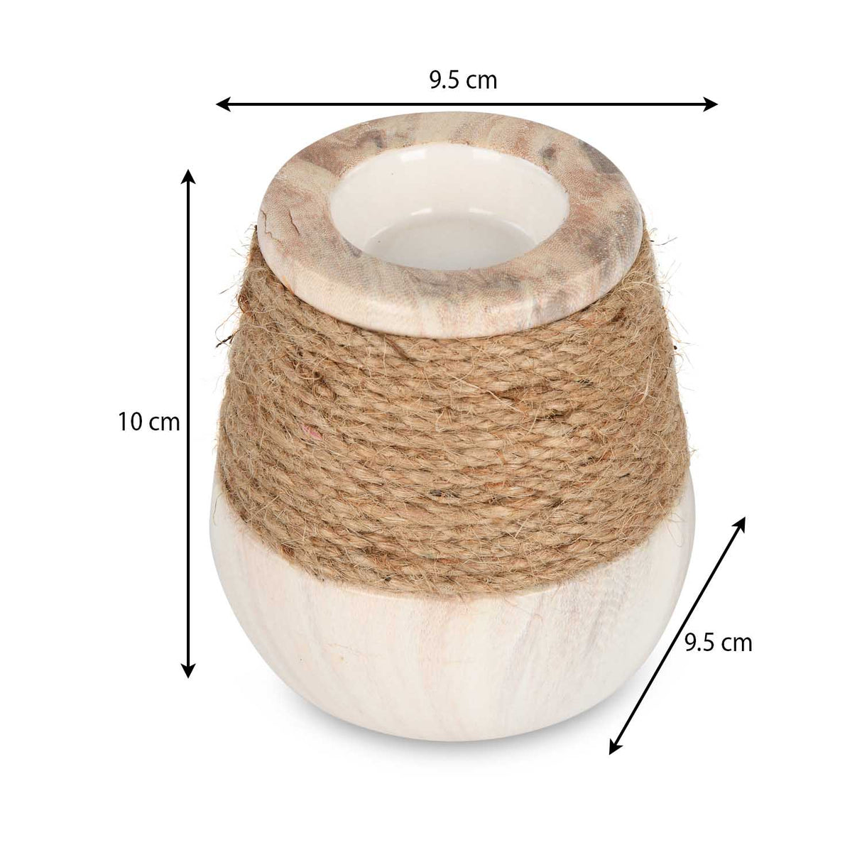 Dual Tone Ceramic Candle Holder- White & Brown, Small