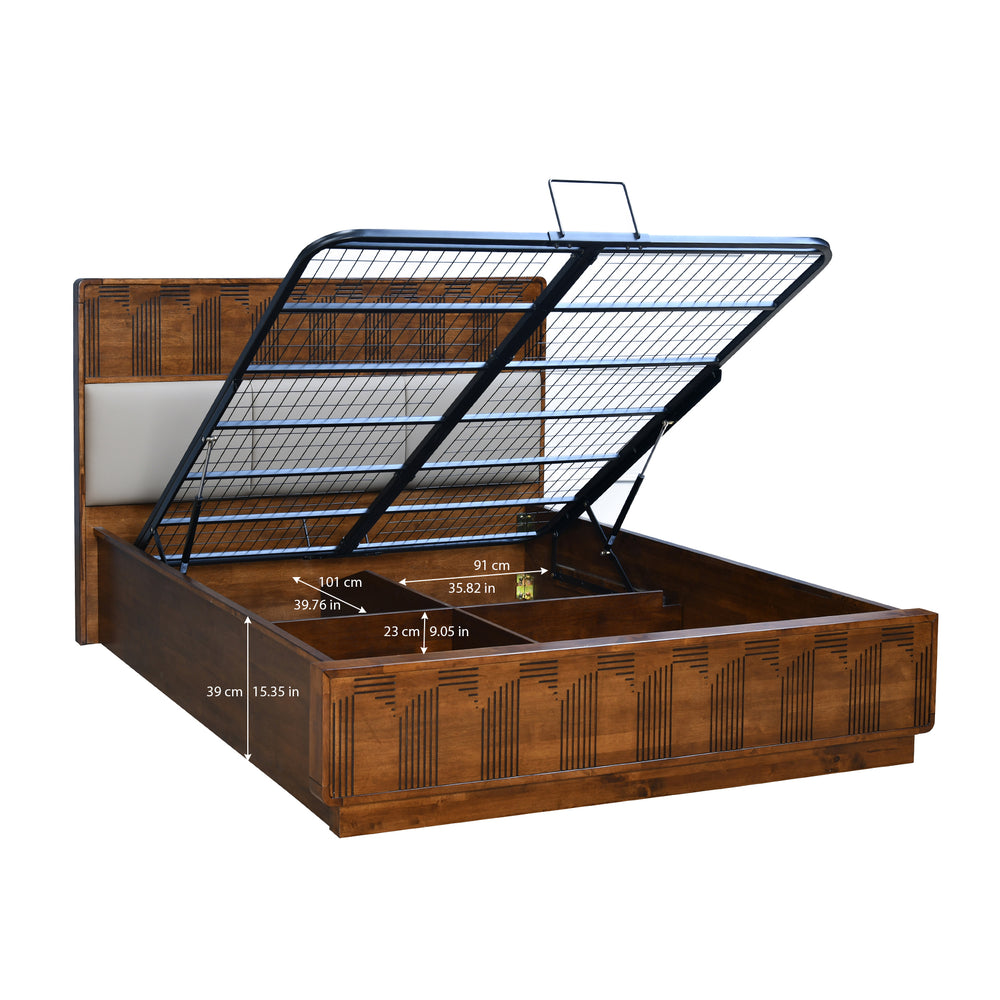 Albury Solid Wood King Bed with Hydraulic Storage- Antique Cherry