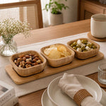 Bamboo Serving Plate with 3 Bowls- Beige