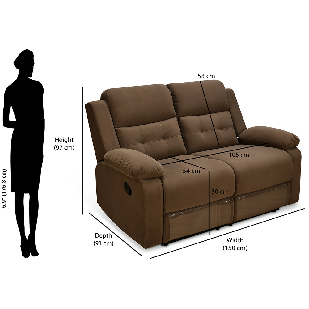 Derik 2 Seater Manual Fabric Recliner Sofa- Brown
