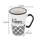 Be Happy Printed 450 ml Ceramic Coffee Mug- Black & White