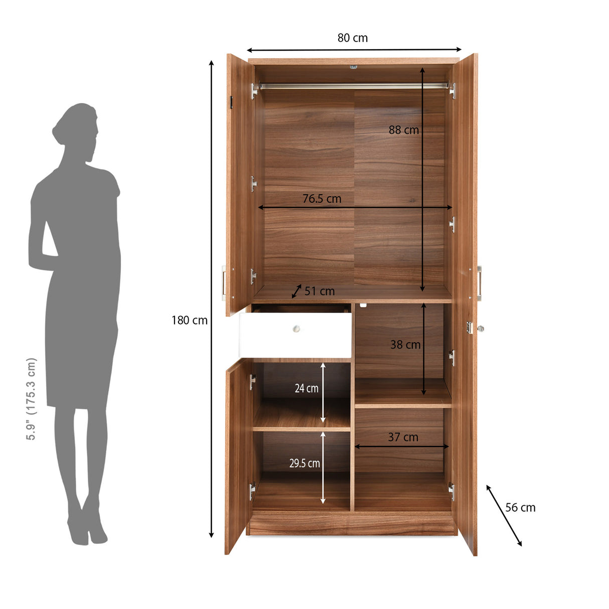Magnus 2 Door Engineered Wood Wardrobe (Lyon Walnut)