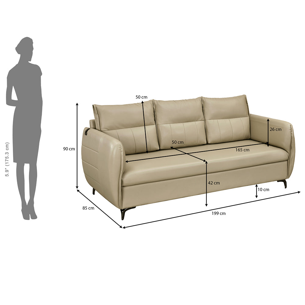 Infinia 3 Seater Leatherette Sofa- Beige