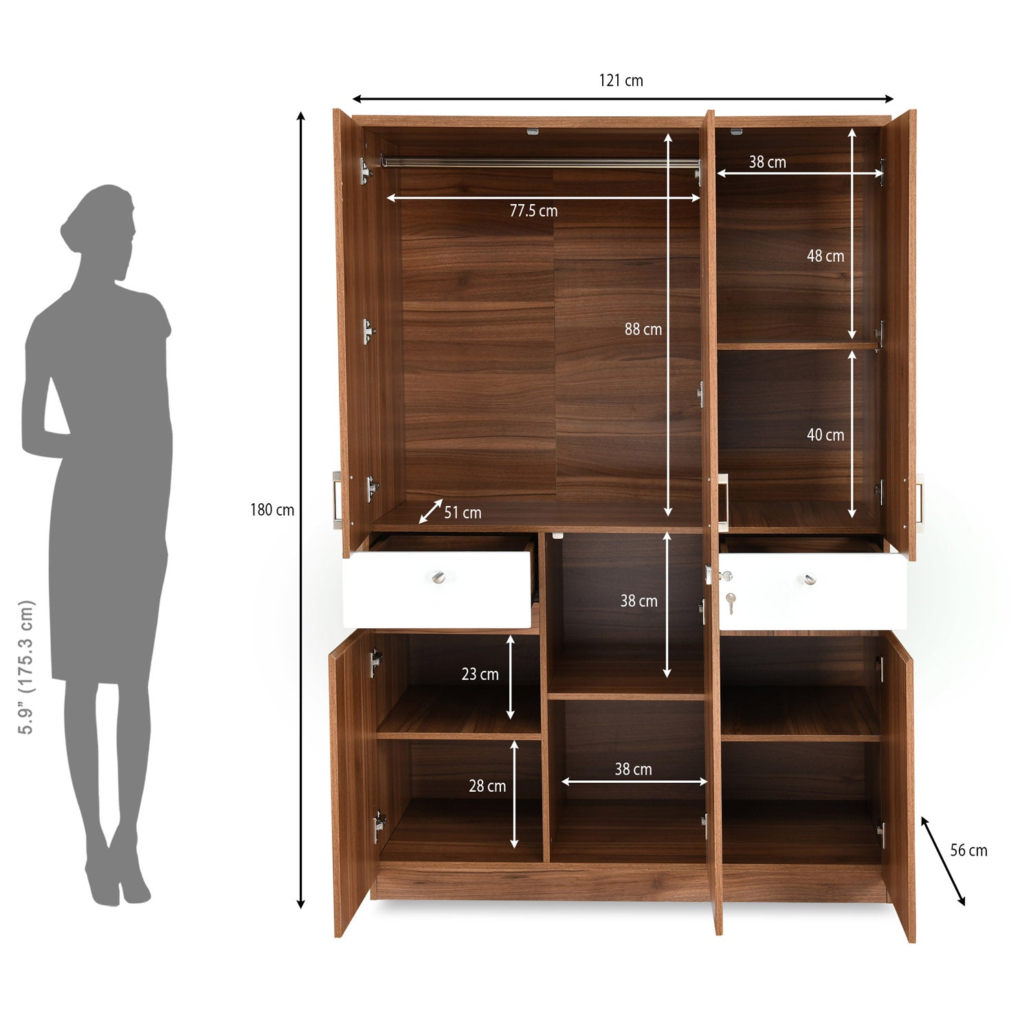Buy Magnus 3 Door Engineered Wood Wardrobe (Lyon Walnut) Online