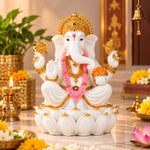 Vandanam Decorative Ganesha on Lotus Showpiece- White & Gold