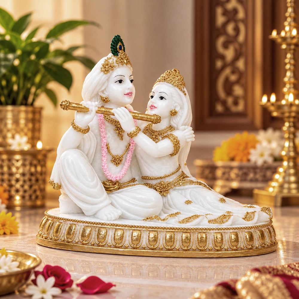 Vandanam Decorative Radha Krishna Showpiece- White & Gold