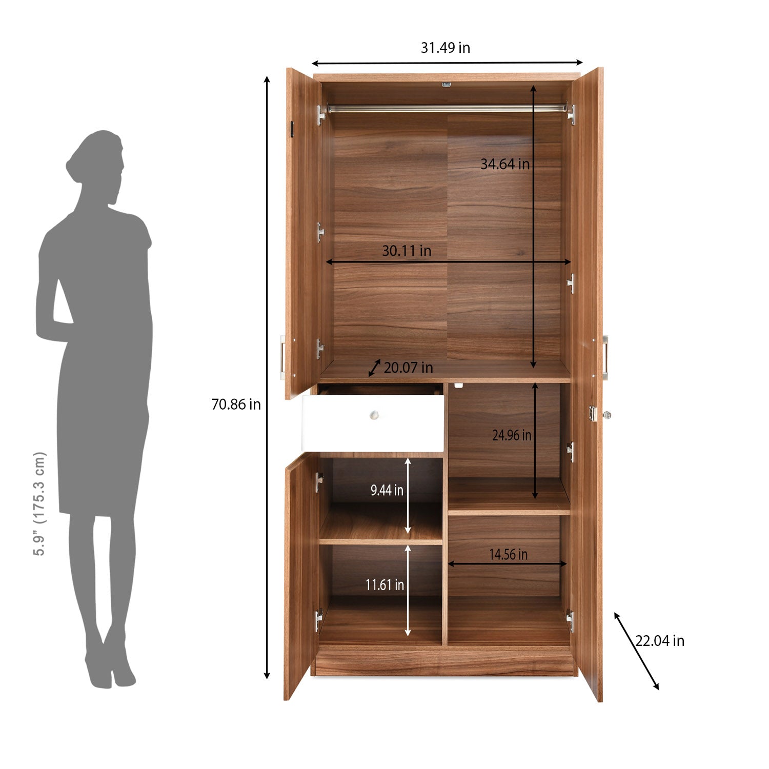 Magnus 2 Door Engineered Wood Wardrobe (Lyon Walnut)