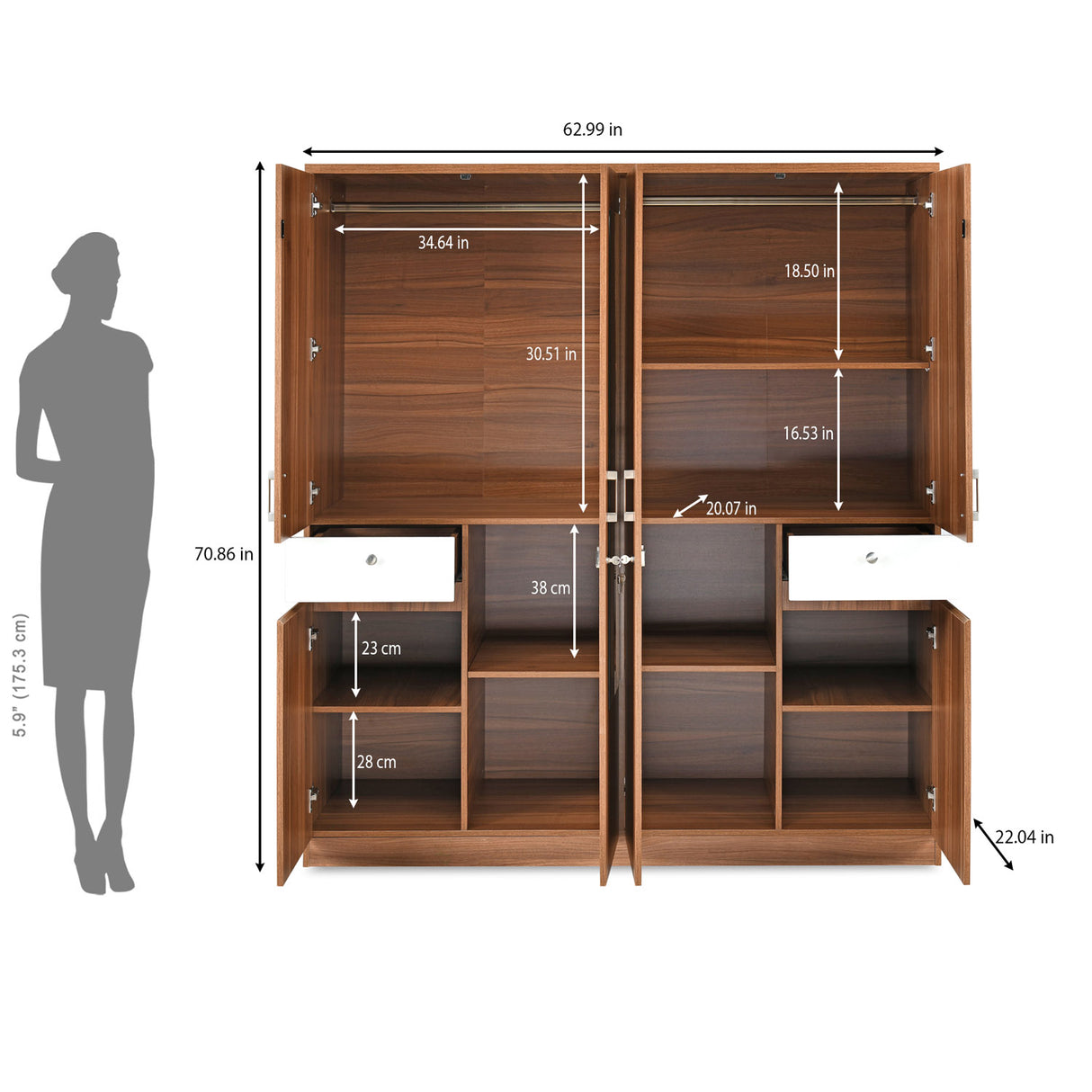 Magnus 4 Door Engineered Wood Wardrobe (Lyon Walnut)