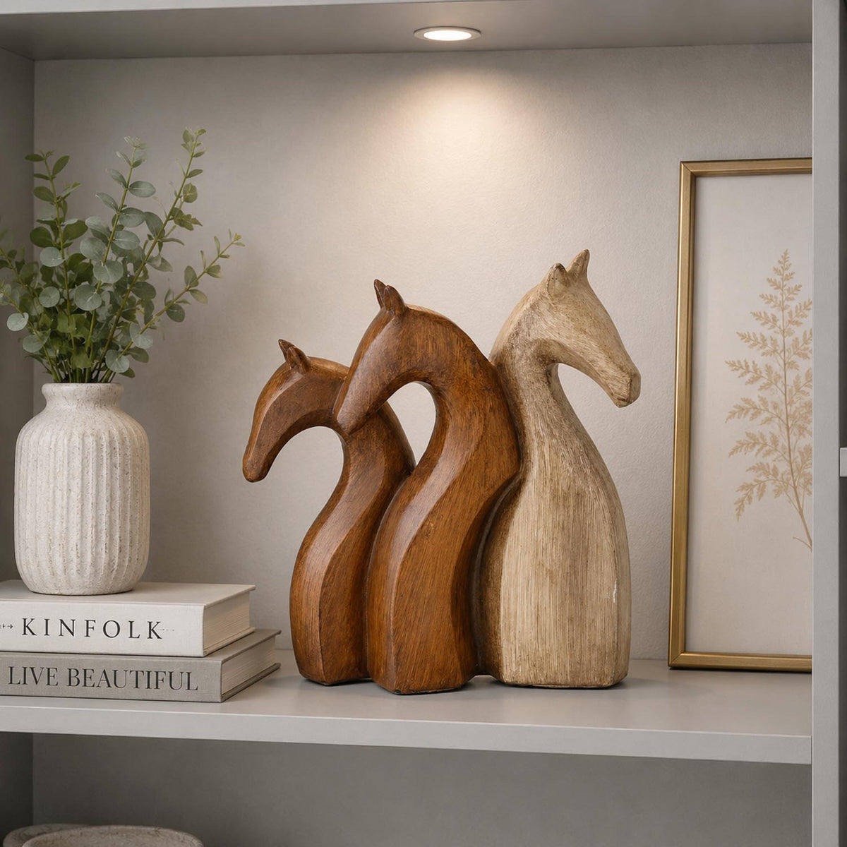 Trio Giraffe Head Polyresin Showpiece- Brown