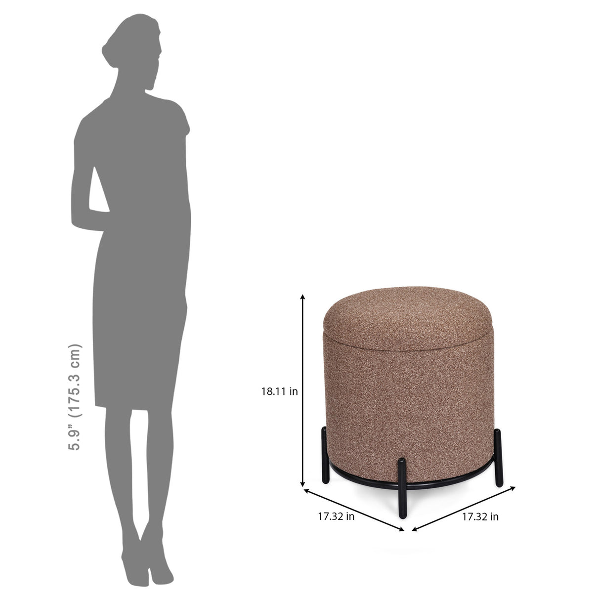 Volga Ottoman with Storage and Metal Base (Texture Brown)