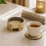 Decorative Set of 4 Coaster with Handle- Brown
