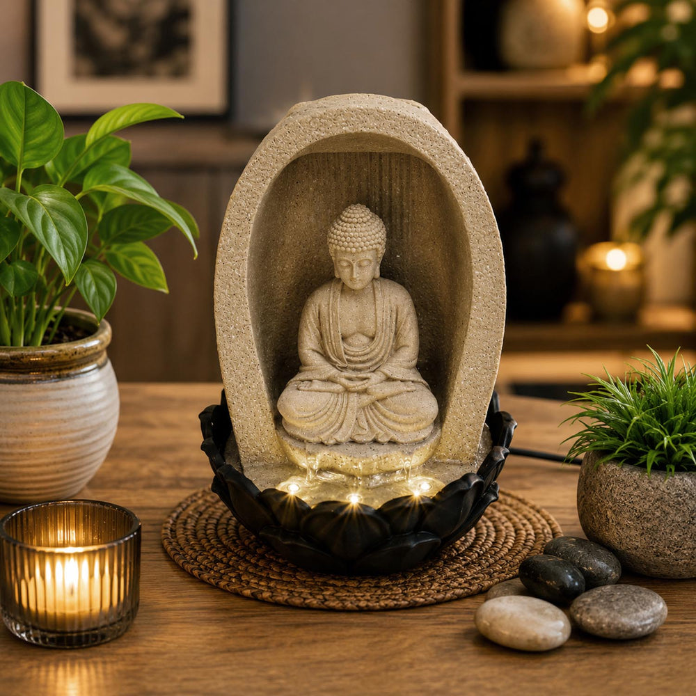 Meditating Buddha Wanter Fountain- Sand