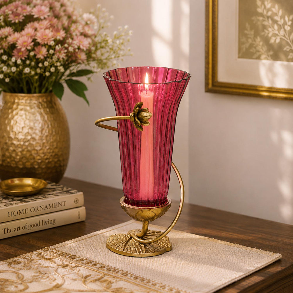 Swirl Lotus Tall Vase- Pink & Gold