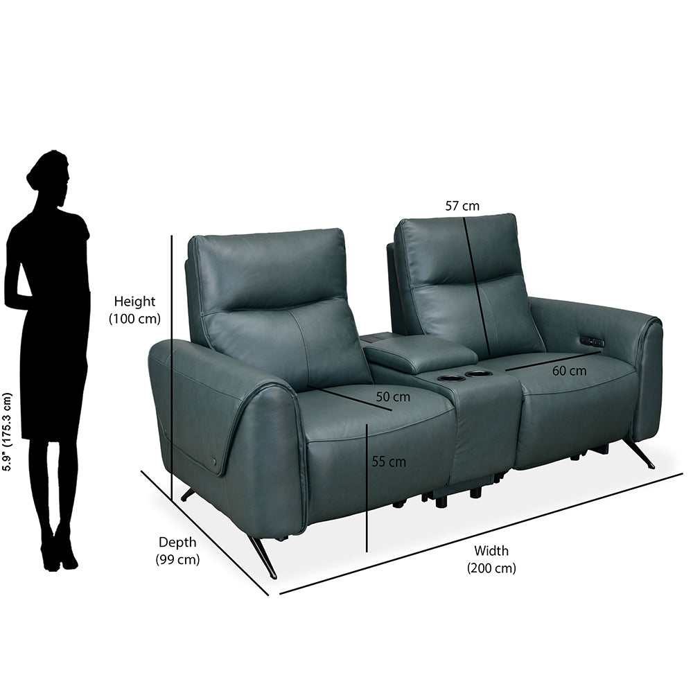 Beatrix 2 Seater Dual Motor Electric Recliner with Console- Green