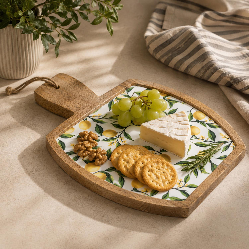 Wooden Cheese Board With Handle- Yellow