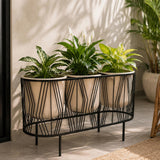 Three Pot Metal Planter- Ivory & Black