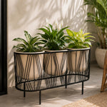 Three Pot Metal Planter- Ivory & Black