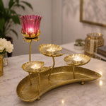 Deocrative Platter with One Lotus Votive- Gold