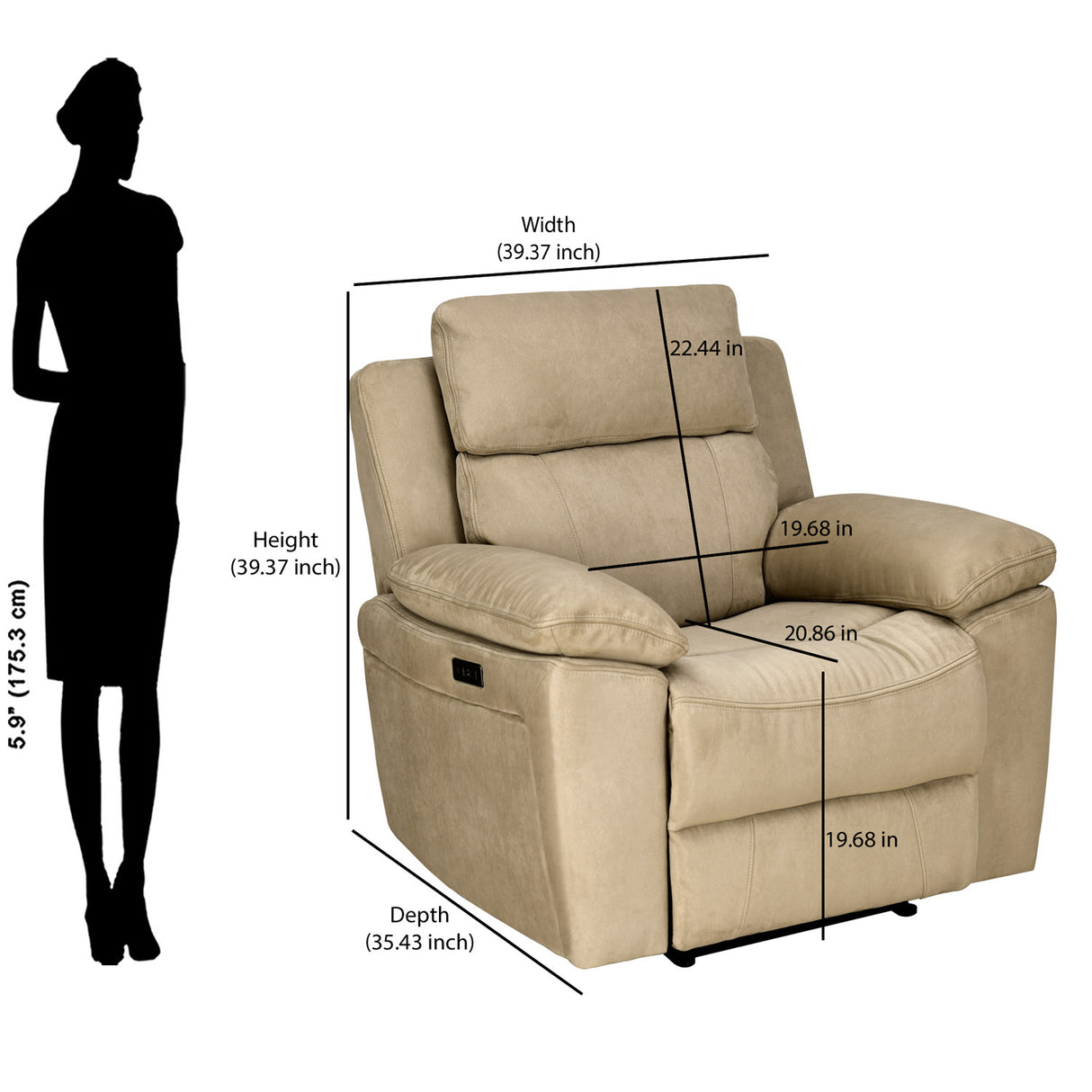 Clapton 1 Seater Double Motor Electric Recliner (Beige)