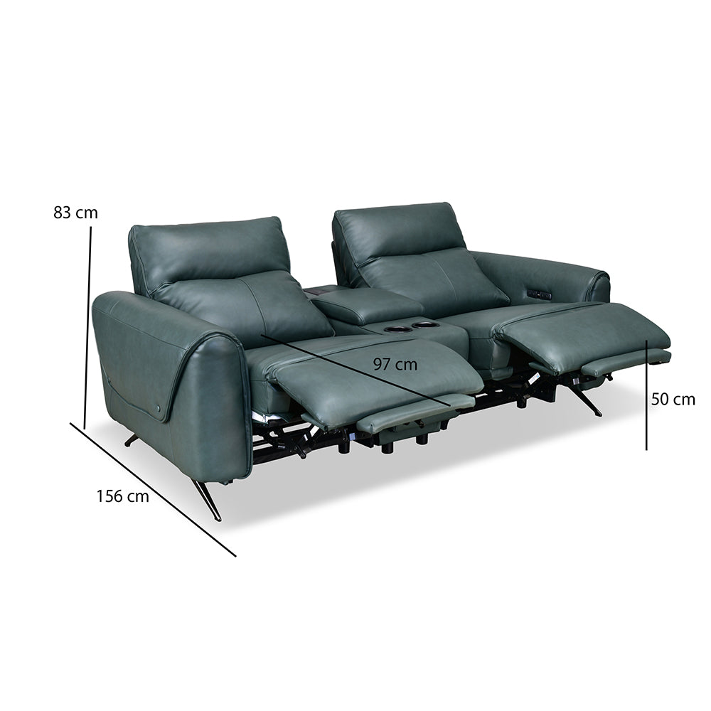 Beatrix 2 Seater Dual Motor Electric Recliner with Console- Green