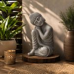 Buddha Resting On Knee Polyresin Outdoor Showpiece- Grey