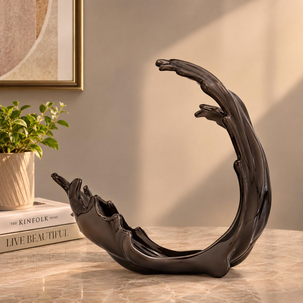 Decorative Hamatite Wave Sculpture Showpiece- Grey