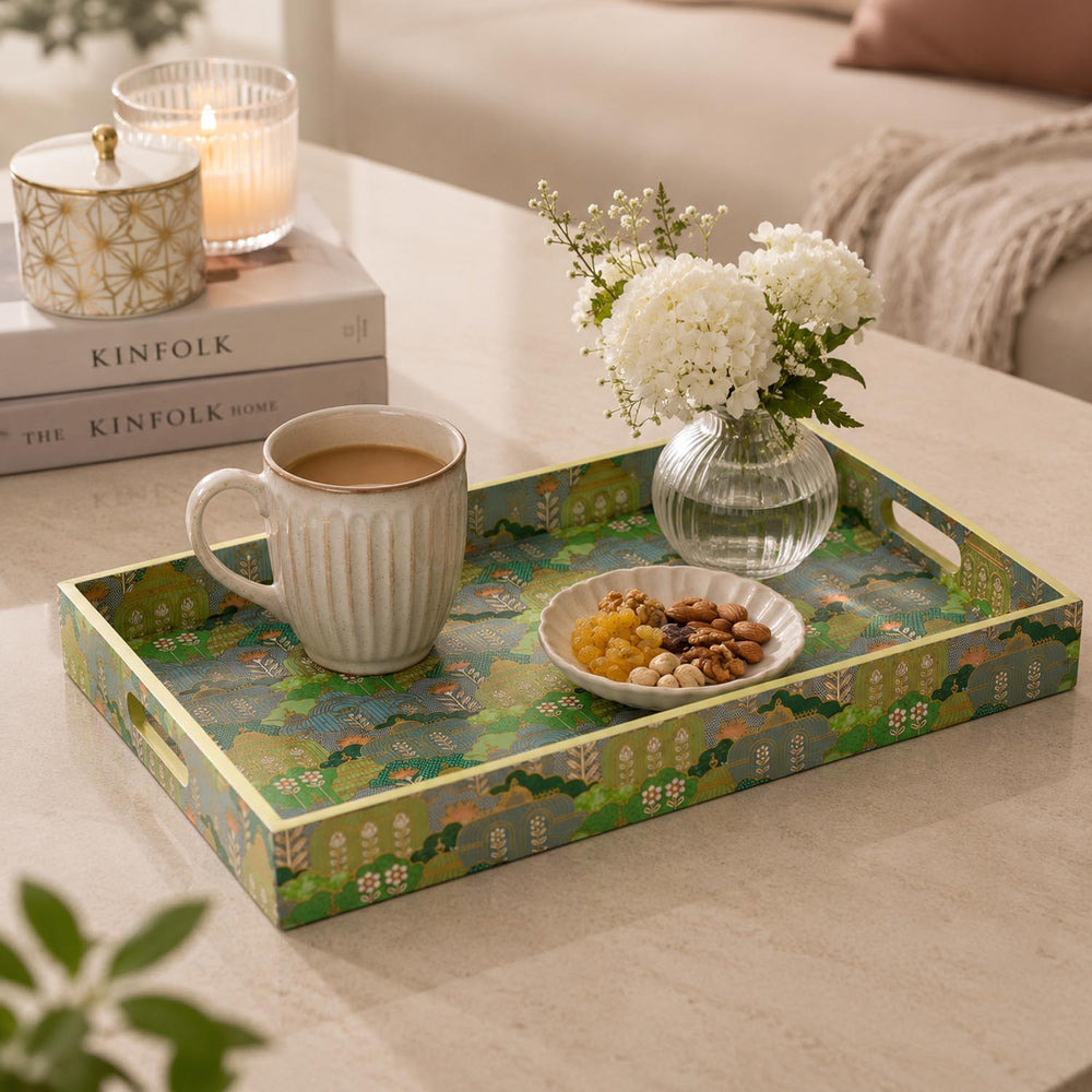 Decorative Serving Tray with Handle- Green