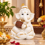 Vandanam Decorative Ganesha with Dhol Showpiece- White & Gold