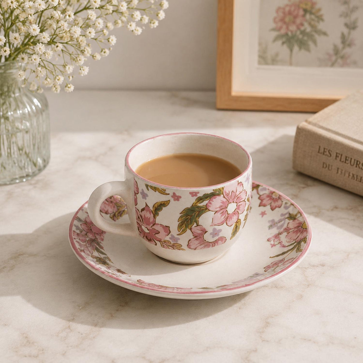 Floral Cup and Saucer- Pink