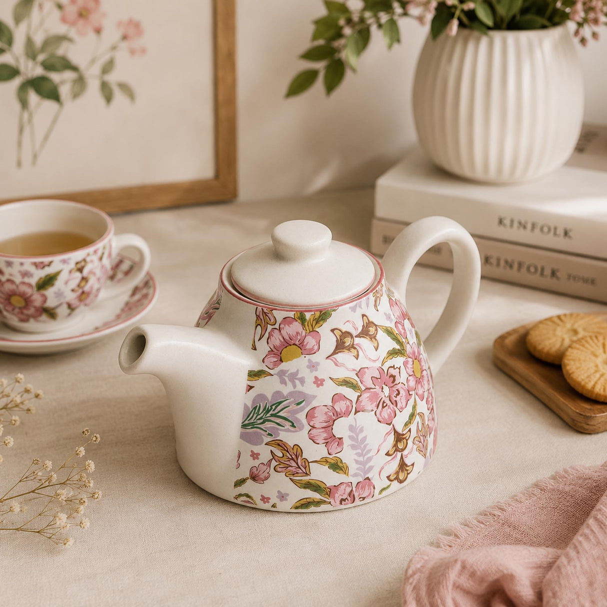 Floral Tea Pot with Lid- Pink