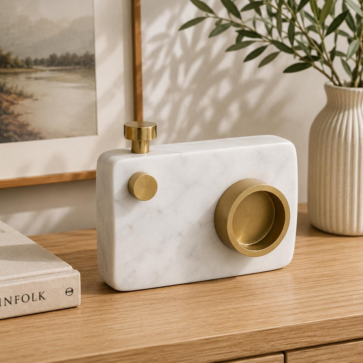 Decorative Camera Showpiece- Large, White & Gold