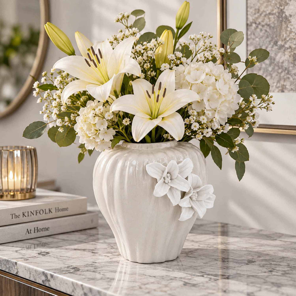 Elan Flora Dual Lily Drop Flower Vase - Cream & White