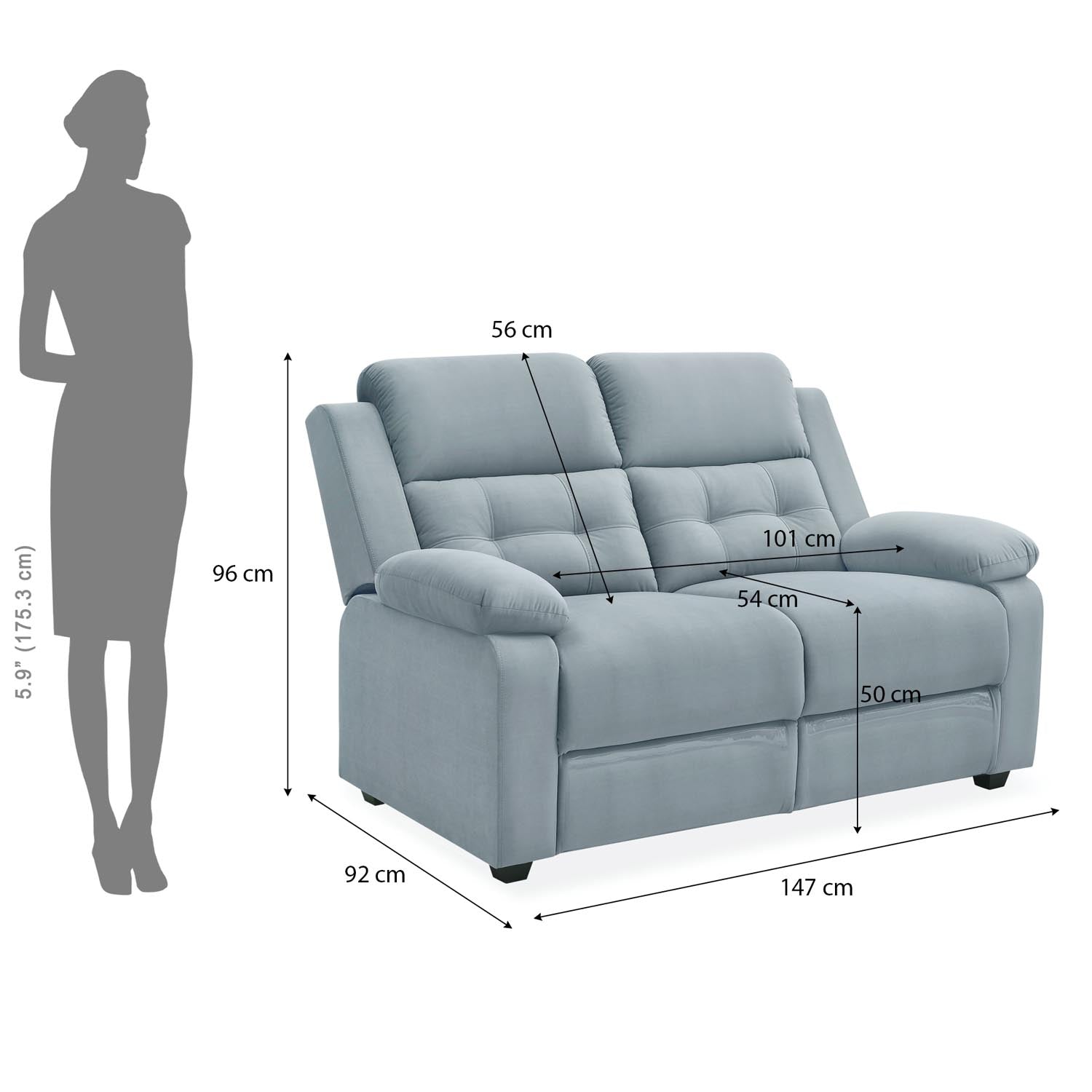 Derik 2 Seater Fabric Sofa- Metallic Grey