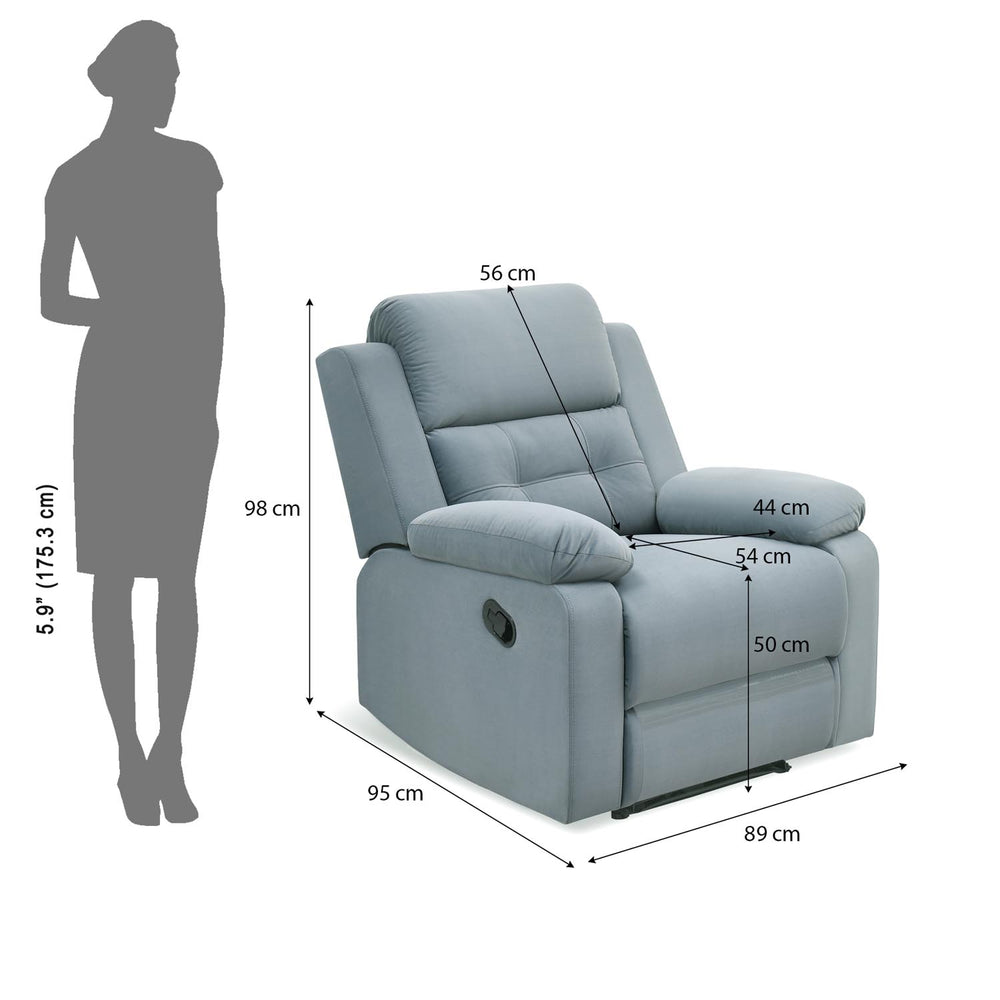 Derik 1 Seater Manual Recliner Sofa- Metallic Grey