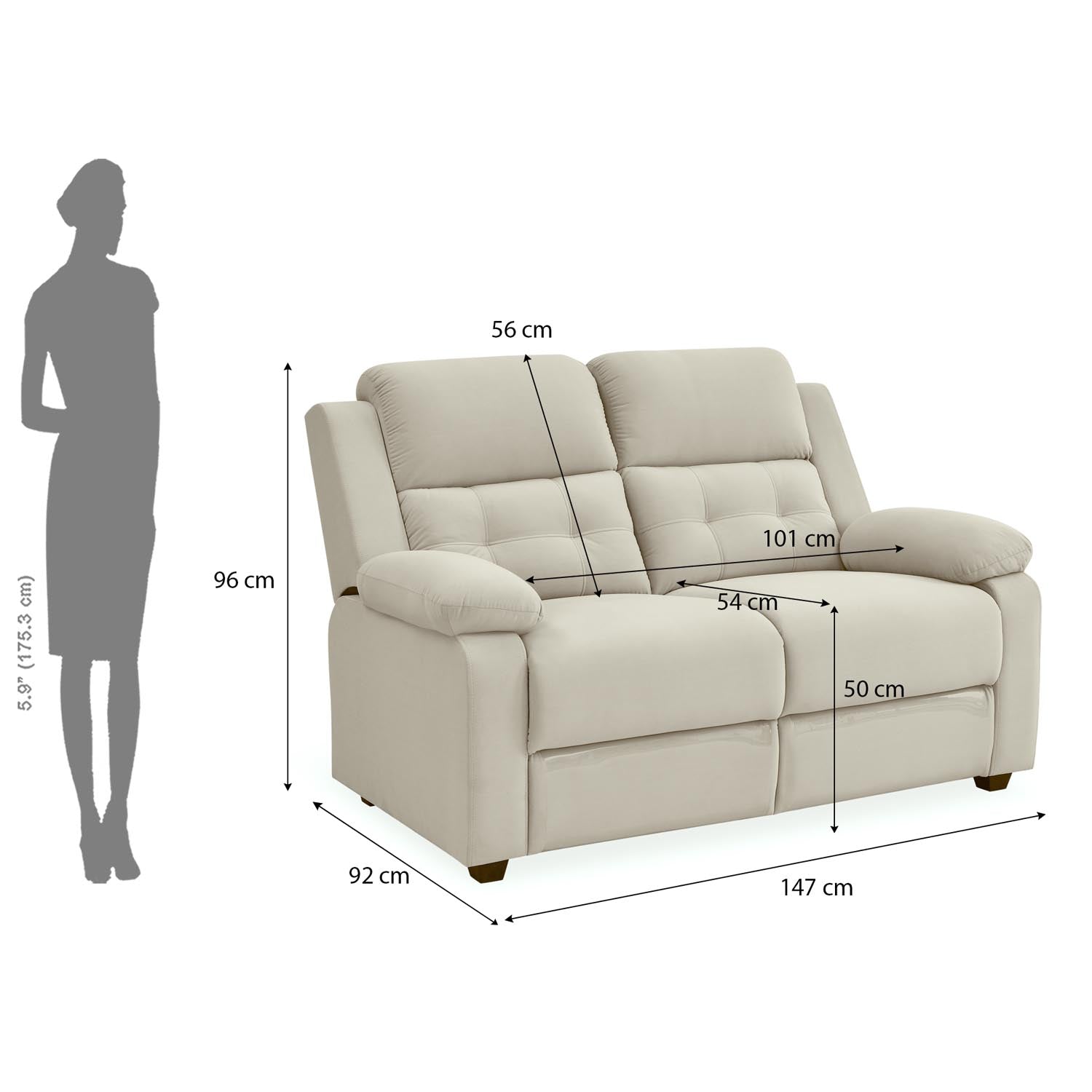 Derik 2 Seater Fabric Sofa- Beige