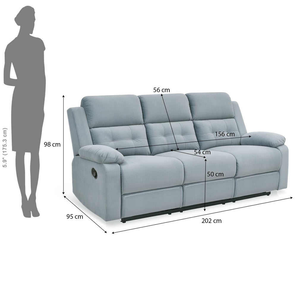 Derik 3 Seater Manual Recliner Sofa- Metallic Grey