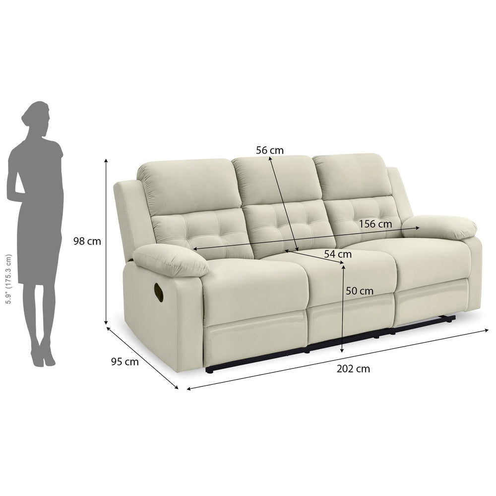 Derik 3 Seater Manual Recliner Sofa- Beige