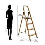 4 Steps Wooden Finished Foldable Aluminum Ladder- Brown