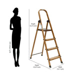 4 Steps Wooden Finished Foldable Aluminum Ladder- Brown