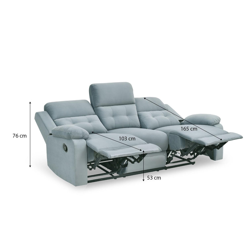 Derik 3 Seater Manual Recliner Sofa- Metallic Grey
