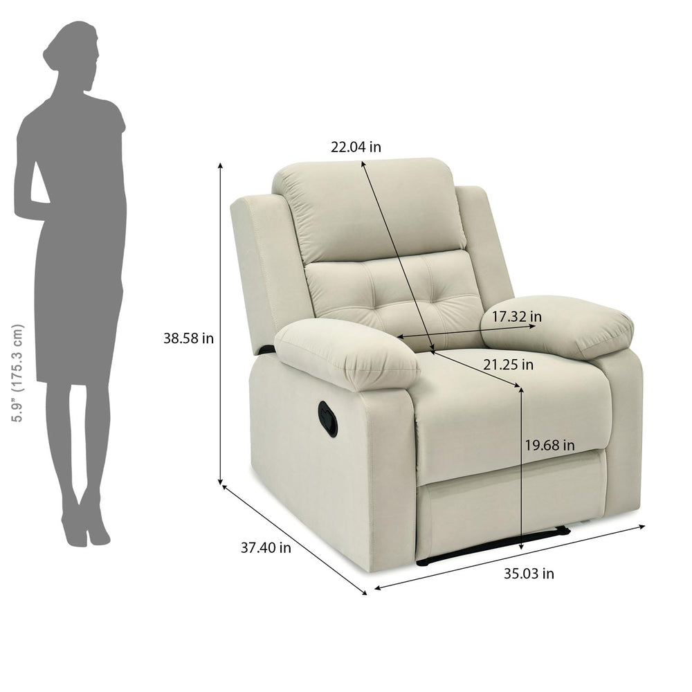 Derik 1 Seater Manual Recliner Sofa- Beige