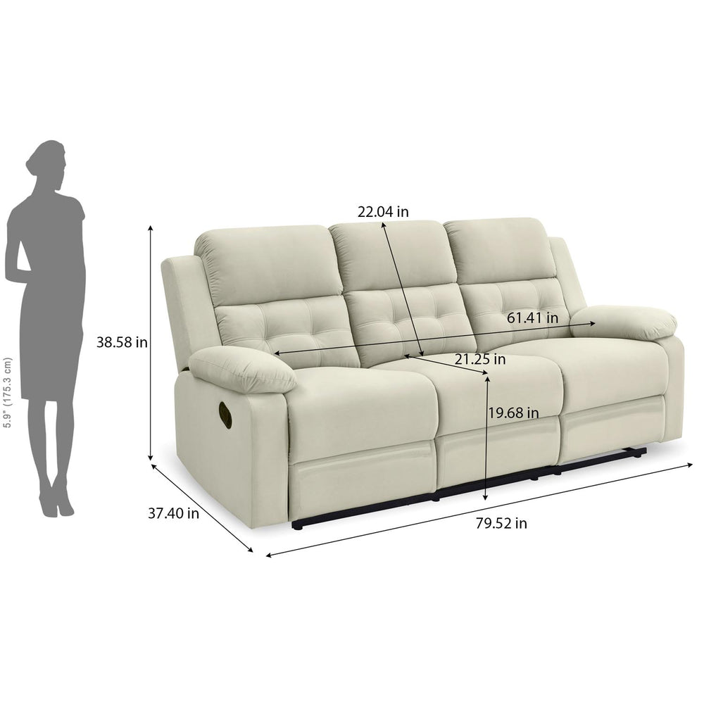 Derik 3 Seater Manual Recliner Sofa- Beige