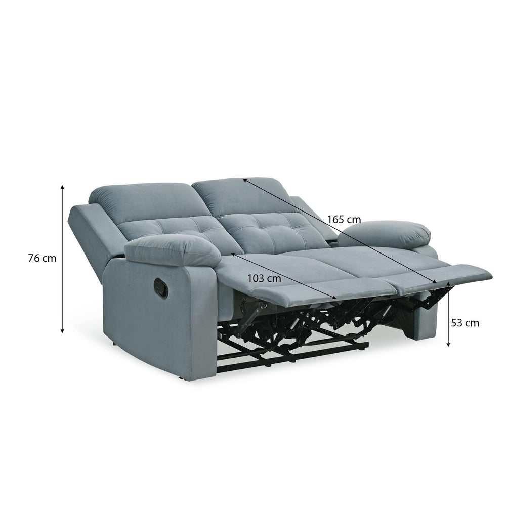 Derik 2 Seater Manual Recliner Sofa- Metallic Grey