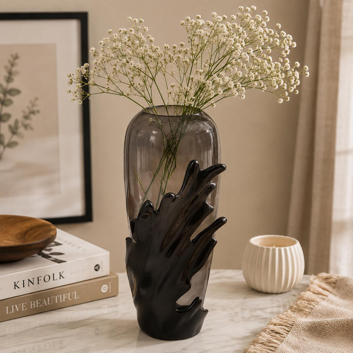 Decorative Hamatite Wave Vase- Grey