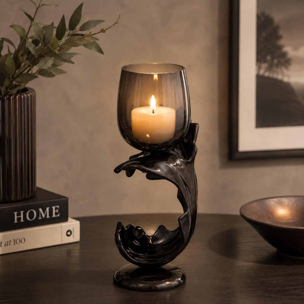 Tidal Splash Large Candle Holder- Grey