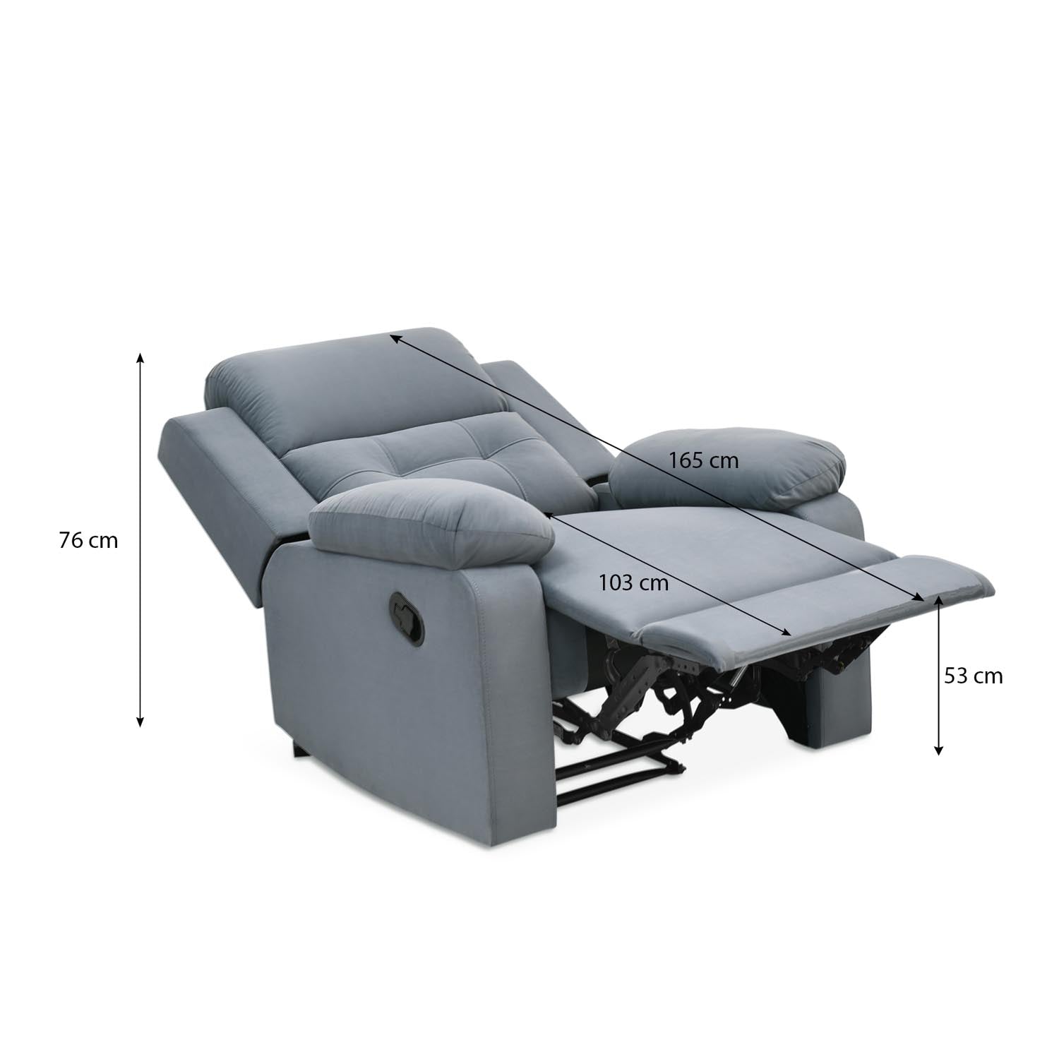 Derik 1 Seater Manual Recliner Sofa- Metallic Grey