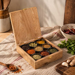 Wooden Masala Box With Stainless Steel Bowls- Yellow