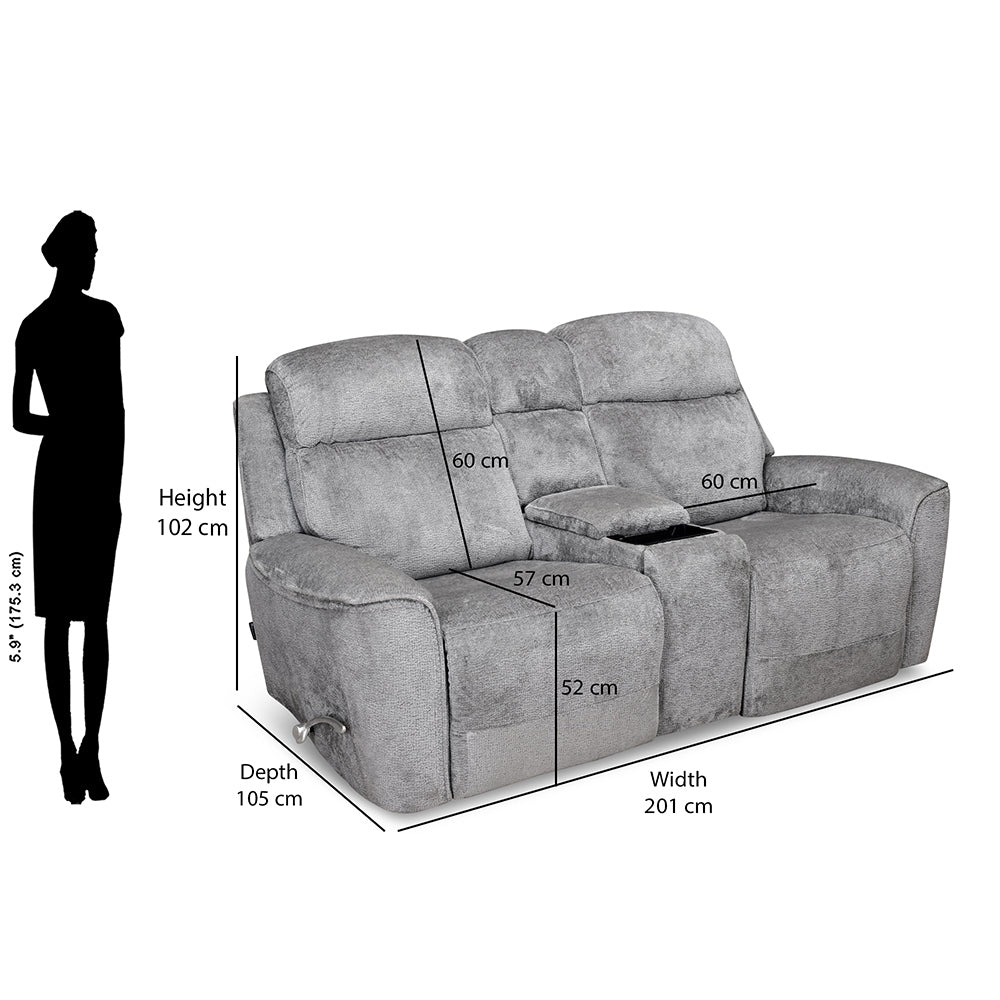 Favian 2 Seater Rocker Recliner Sofa With Console- Grey
