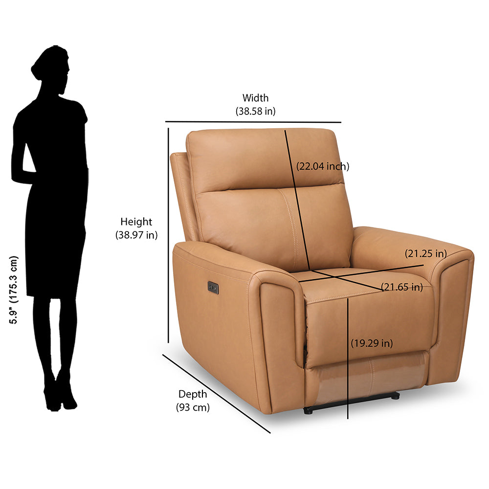 Venosa 1 Seater Electric Recliner Sofa- Tan