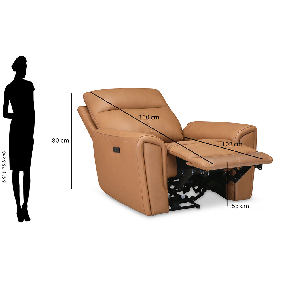 Venosa 1 Seater Electric Recliner Sofa- Tan
